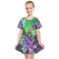 Fractal Art Artwork Feather Swirl Kids  Smock Dress by Pakrebo