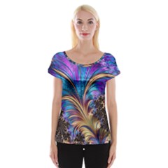 Fractal Feather Swirl Purple Blue Cap Sleeve Top by Pakrebo