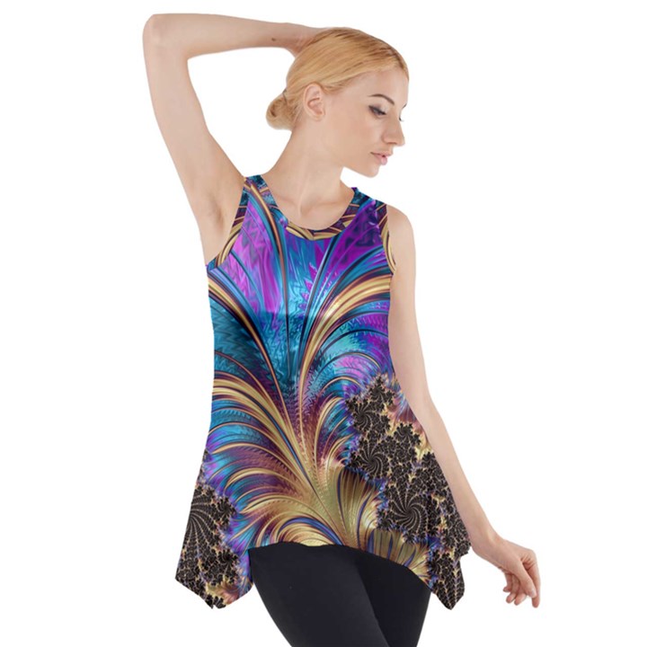 Fractal Feather Swirl Purple Blue Side Drop Tank Tunic