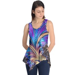 Fractal Feather Swirl Purple Blue Sleeveless Tunic by Pakrebo