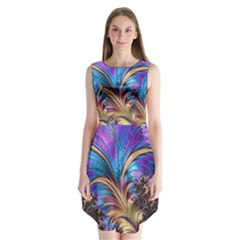 Fractal Feather Swirl Purple Blue Sleeveless Chiffon Dress   by Pakrebo