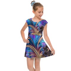 Fractal Feather Swirl Purple Blue Kids  Cap Sleeve Dress by Pakrebo