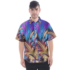 Fractal Feather Swirl Purple Blue Men s Short Sleeve Shirt