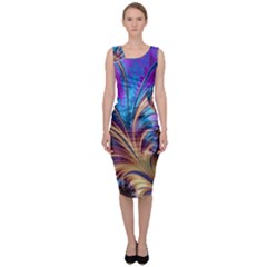 Fractal Feather Swirl Purple Blue Sleeveless Pencil Dress by Pakrebo