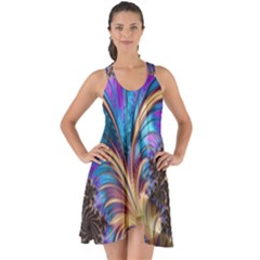 Fractal Feather Swirl Purple Blue Show Some Back Chiffon Dress by Pakrebo