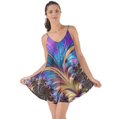 Fractal Feather Swirl Purple Blue Love The Sun Cover Up by Pakrebo