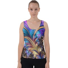 Fractal Feather Swirl Purple Blue Velvet Tank Top by Pakrebo