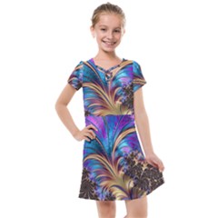 Fractal Feather Swirl Purple Blue Kids  Cross Web Dress by Pakrebo