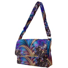 Fractal Feather Swirl Purple Blue Full Print Messenger Bag by Pakrebo