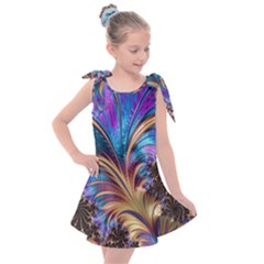 Fractal Feather Swirl Purple Blue Kids  Tie Up Tunic Dress by Pakrebo