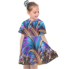 Fractal Feather Swirl Purple Blue Kids  Sailor Dress by Pakrebo