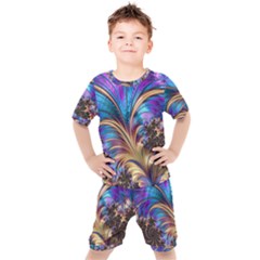 Fractal Feather Swirl Purple Blue Kid s Set by Pakrebo