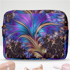 Fractal Feather Swirl Purple Blue Make Up Pouch (large)