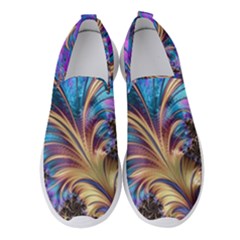 Fractal Feather Swirl Purple Blue Women s Slip On Sneakers