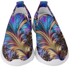 Fractal Feather Swirl Purple Blue Kids  Slip On Sneakers