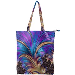 Fractal Feather Swirl Purple Blue Double Zip Up Tote Bag