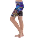 Fractal Feather Swirl Purple Blue Kids  Lightweight Velour Cropped Yoga Leggings View2