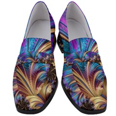 Fractal Feather Swirl Purple Blue Women s Chunky Heel Loafers by Pakrebo