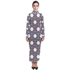 Geometric Floral Curved Shape Motif Turtleneck Maxi Dress by Pakrebo