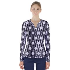 Geometric Floral Curved Shape Motif V-neck Long Sleeve Top by Pakrebo