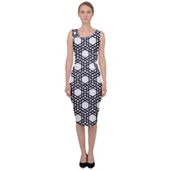 Geometric Floral Curved Shape Motif Sleeveless Pencil Dress