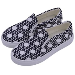 Geometric Floral Curved Shape Motif Kids  Canvas Slip Ons by Pakrebo