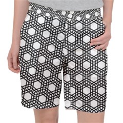 Geometric Floral Curved Shape Motif Pocket Shorts