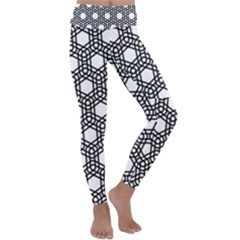 Geometric Floral Curved Shape Motif Kids  Lightweight Velour Classic Yoga Leggings