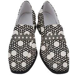 Geometric Floral Curved Shape Motif Women s Chunky Heel Loafers