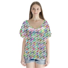 Geometric Floral Shape Geometrical V-neck Flutter Sleeve Top by Pakrebo