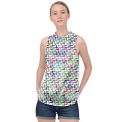 Geometric Floral Shape Geometrical High Neck Satin Top by Pakrebo