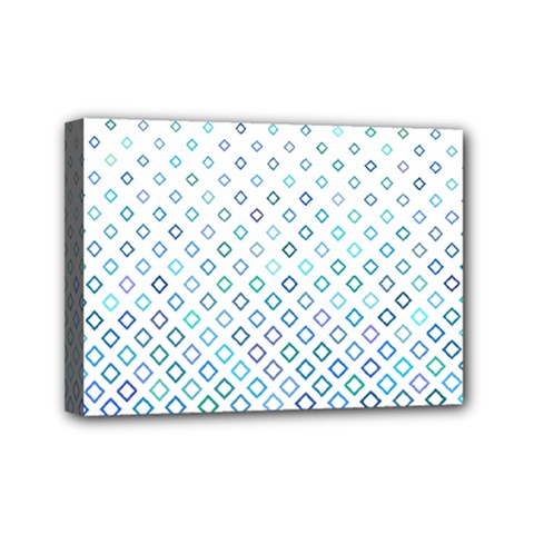 Square Pattern Geometric Blue Mini Canvas 7  X 5  (stretched) by Pakrebo