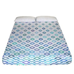 Square Pattern Geometric Blue Fitted Sheet (king Size) by Pakrebo