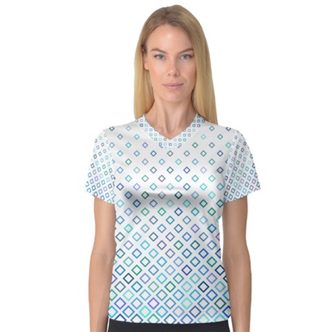 Square Pattern Geometric Blue V-neck Sport Mesh Tee by Pakrebo