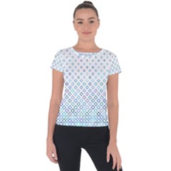 Square Pattern Geometric Blue Short Sleeve Sports Top  by Pakrebo