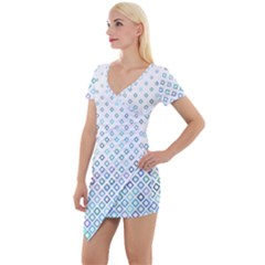 Square Pattern Geometric Blue Short Sleeve Asymmetric Mini Dress by Pakrebo