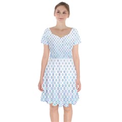 Square Pattern Geometric Blue Short Sleeve Bardot Dress by Pakrebo