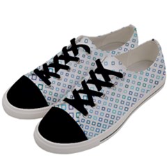 Square Pattern Geometric Blue Men s Low Top Canvas Sneakers by Pakrebo