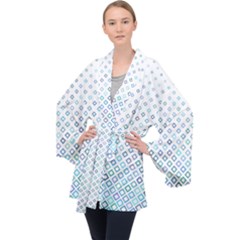 Square Pattern Geometric Blue Velvet Kimono Robe