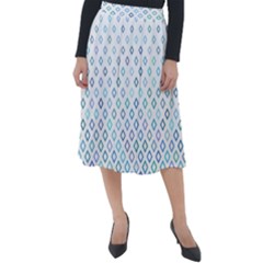 Square Pattern Geometric Blue Classic Velour Midi Skirt 