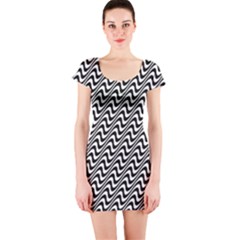 White Line Wave Black Pattern Short Sleeve Bodycon Dress by Pakrebo