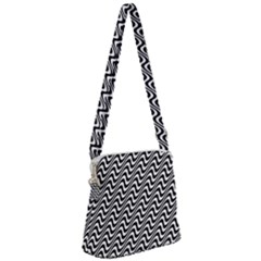 White Line Wave Black Pattern Zipper Messenger Bag