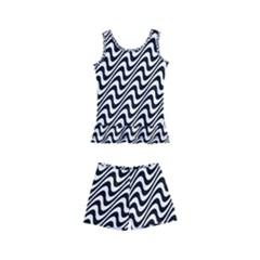 White Line Wave Black Pattern Kids  Boyleg Swimsuit by Pakrebo