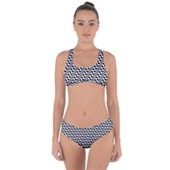 White Line Wave Black Pattern Criss Cross Bikini Set by Pakrebo