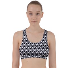 White Line Wave Black Pattern Back Weave Sports Bra by Pakrebo