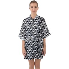 White Line Wave Black Pattern Quarter Sleeve Kimono Robe