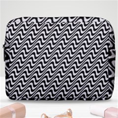 White Line Wave Black Pattern Make Up Pouch (large)