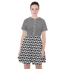 White Line Wave Black Pattern Sailor Dress