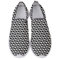 White Line Wave Black Pattern Men s Slip On Sneakers