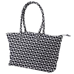 White Line Wave Black Pattern Canvas Shoulder Bag